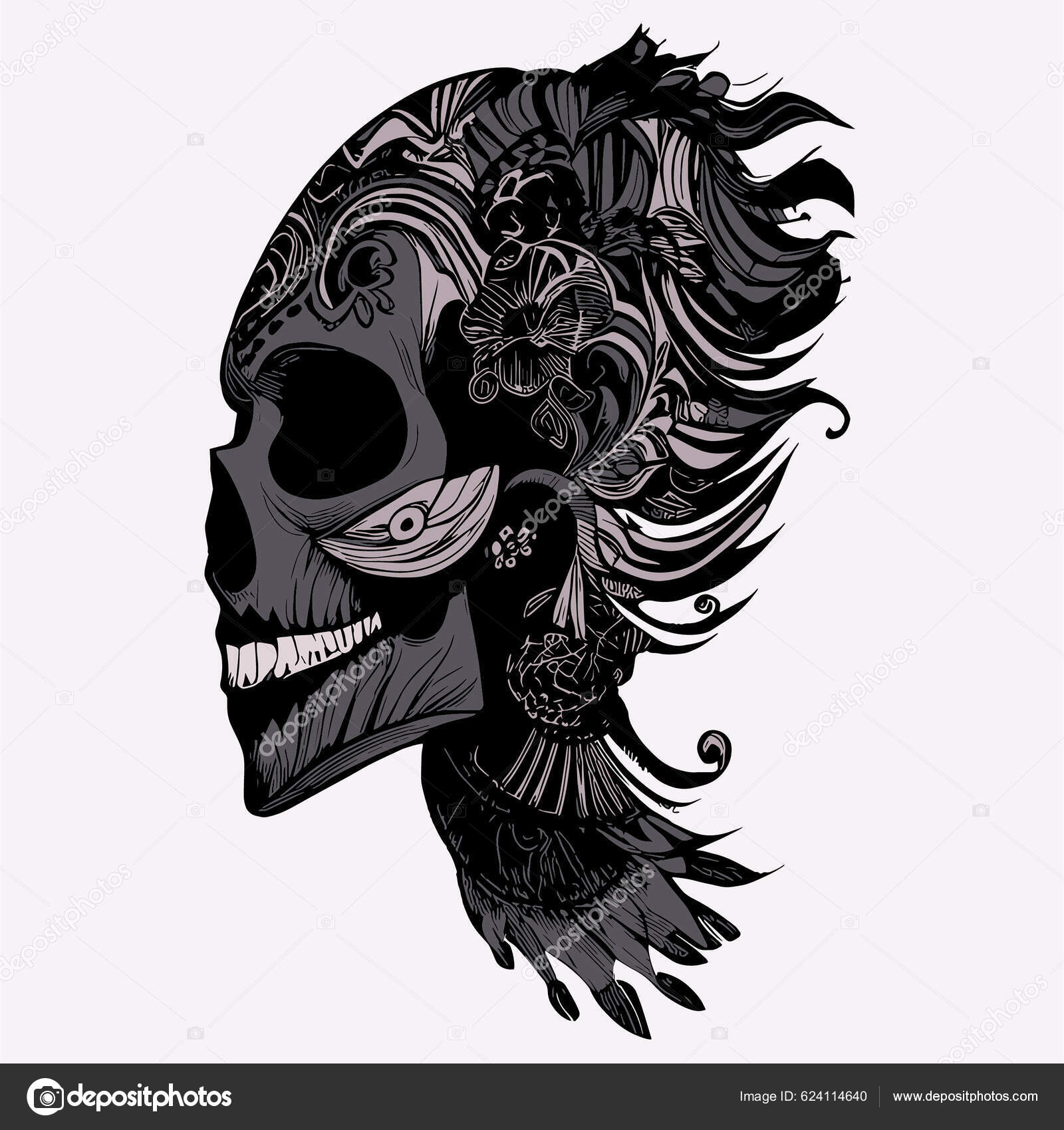 Gothic female sugar skull coloring pages hand drawn vector colored stock vector by svetomirua