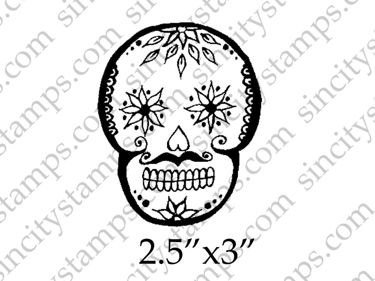 Sugar skull male mustache day of the dead art rubber stamp sc