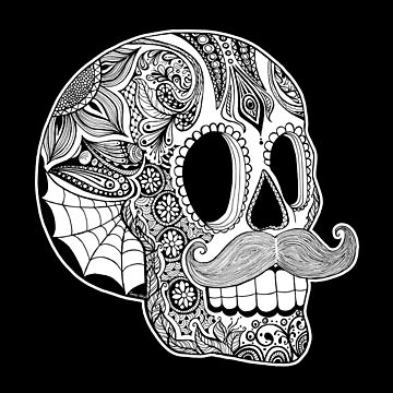 Mustache sugar skull black white kids t