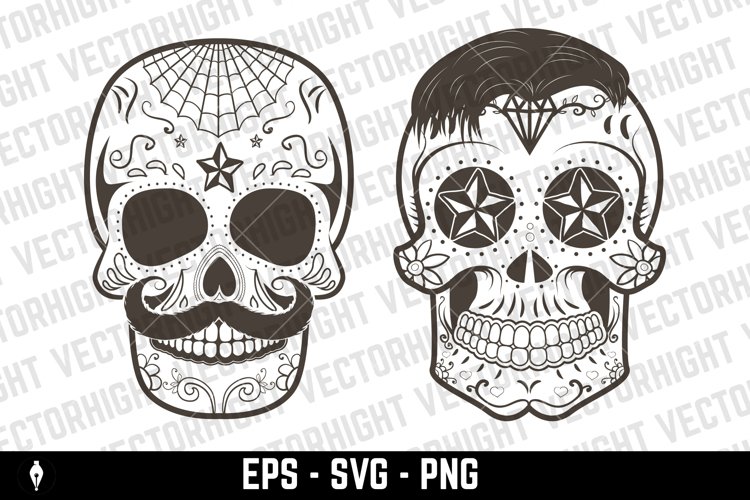 Sugar skull with hair and beard the day of the