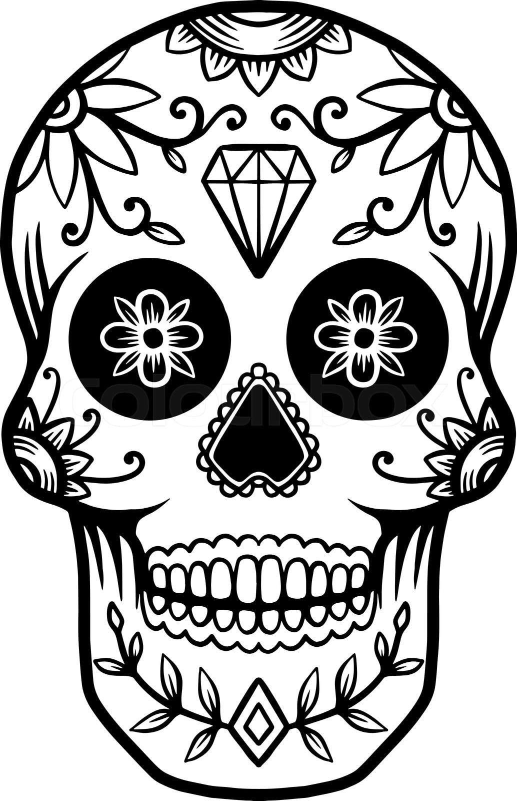 Hand drawn mexican sugar skull isolated on white background design element for poster card banner t shirt emblem sign vector illustration stock vector