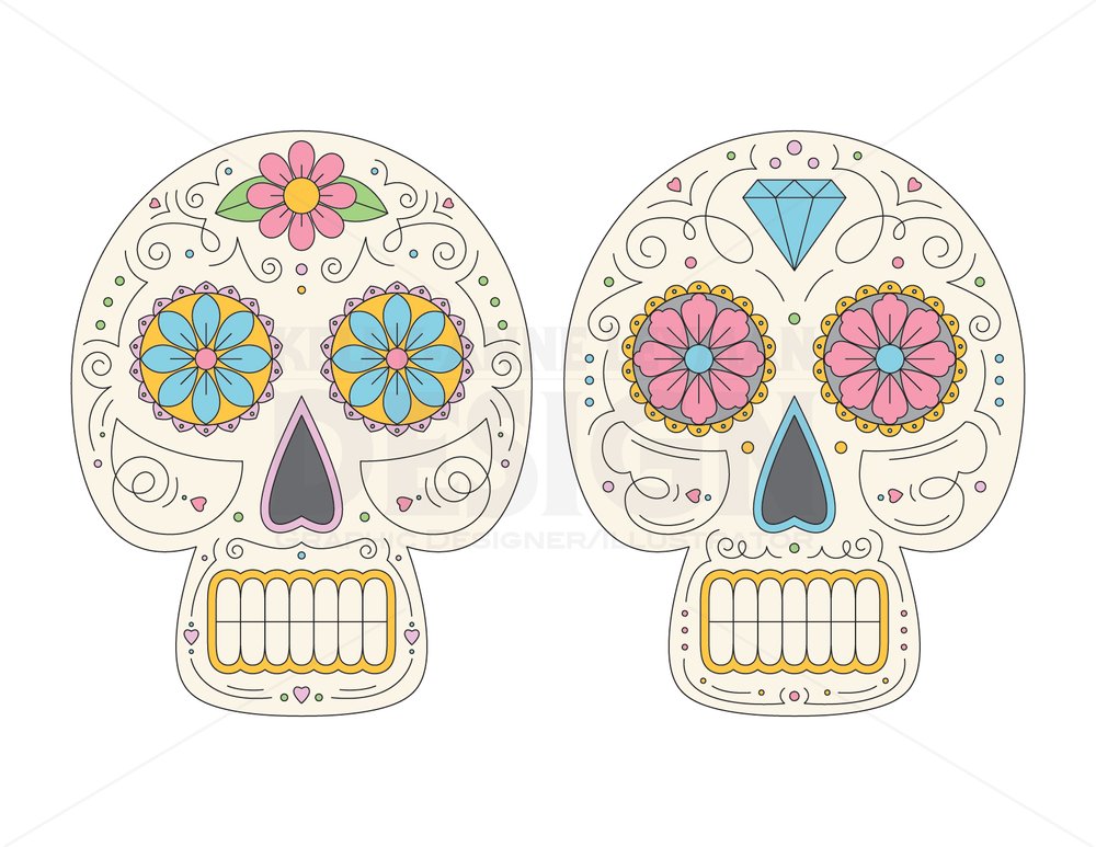 Sugar skull printable coloring pages for adults day of the dead skulls dia de los muertos digital coloring pages digital download â kelly