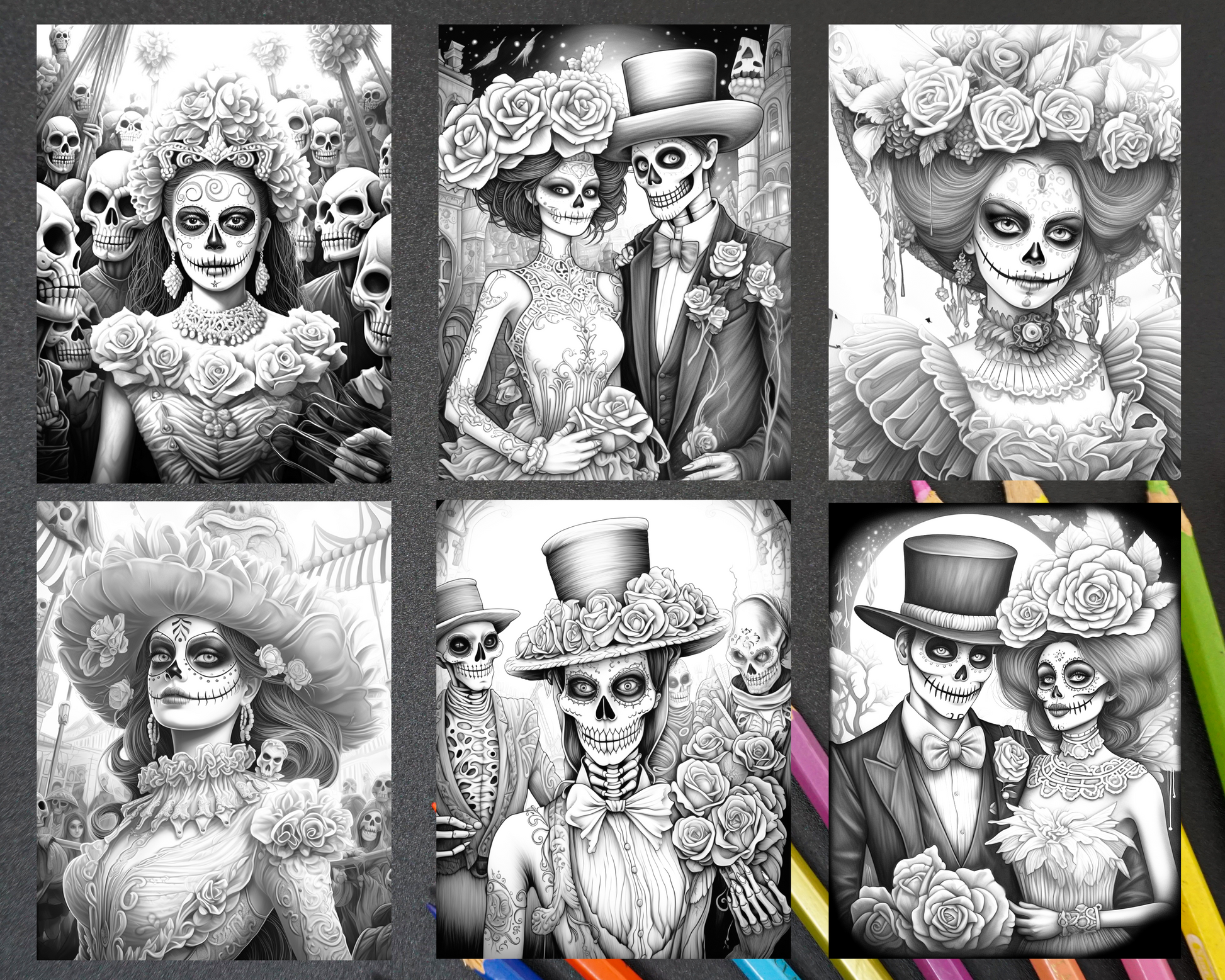 Day of the dead grayscale coloring pages printable for adults pdf â coloring
