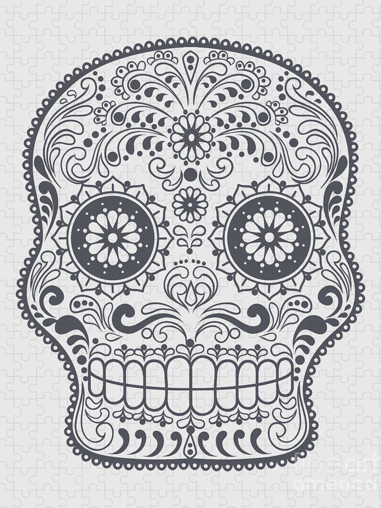 Calavera black and white gift for day of the dead skull flower mexican fiesta jigsaw puzzle by jeff creation
