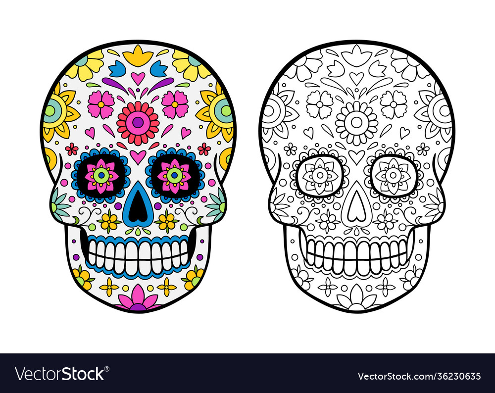 Sugar skull coloring page royalty free vector image