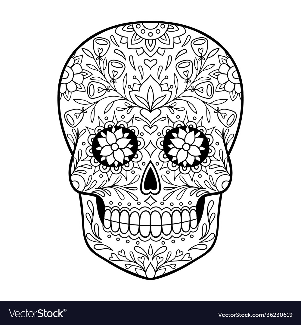 Mexican skull coloring page royalty free vector image