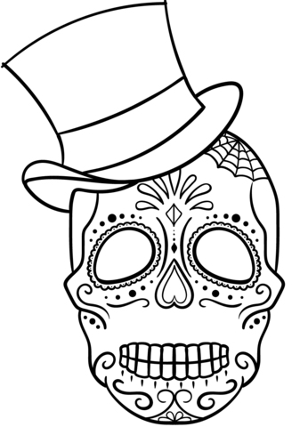 Sugar skull with top hat coloring page free printable coloring pages skull coloring pages halloween coloring pages halloween coloring