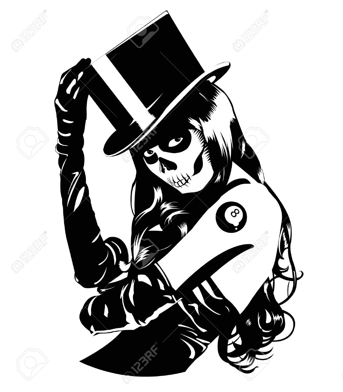 Vector illustration of sugar skull girl with tattoo one color easy to print royalty free svg cliparts vectors and stock illustration image