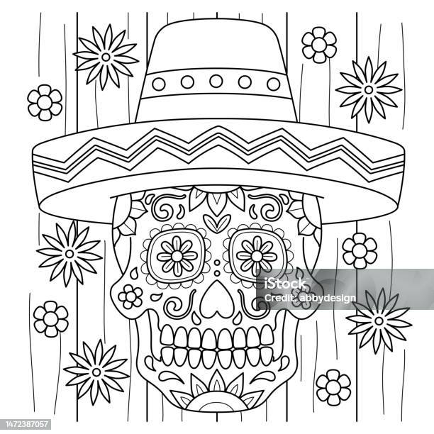 Cinco de mayo day of the dead coloring page stock illustration