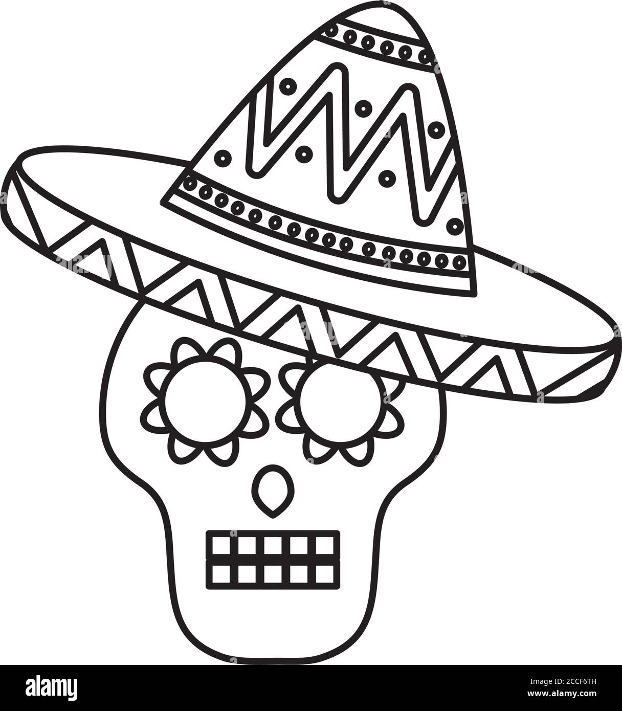 Mexican sugar skull with hat icon over white background line style vector illustration stock vector image art