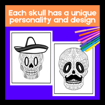 Dia de los muertos sugar skull coloring pages day of the dead tpt