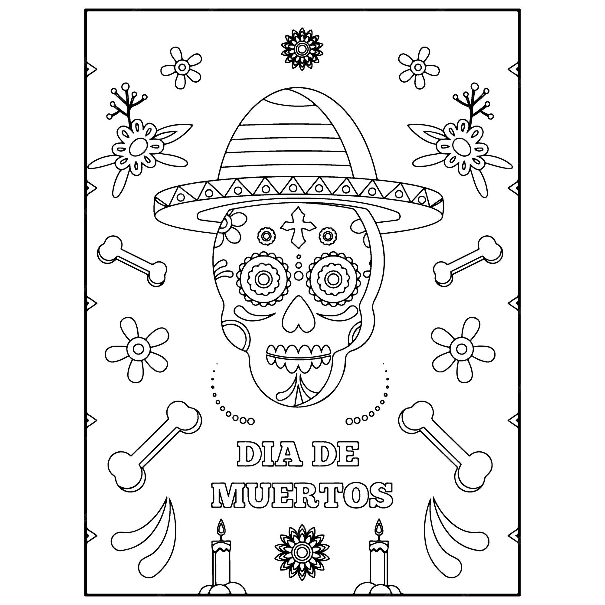 Premium vector sugar skull adult coloring pages