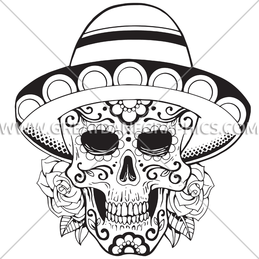 Sugar skull sombrero production ready artwork for t