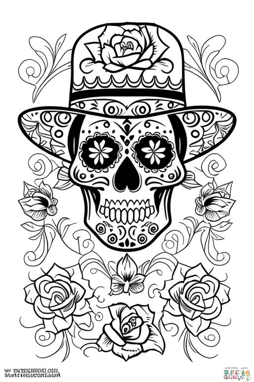 Creative skull art illustration of a zombie skull wearing a cowboy hat