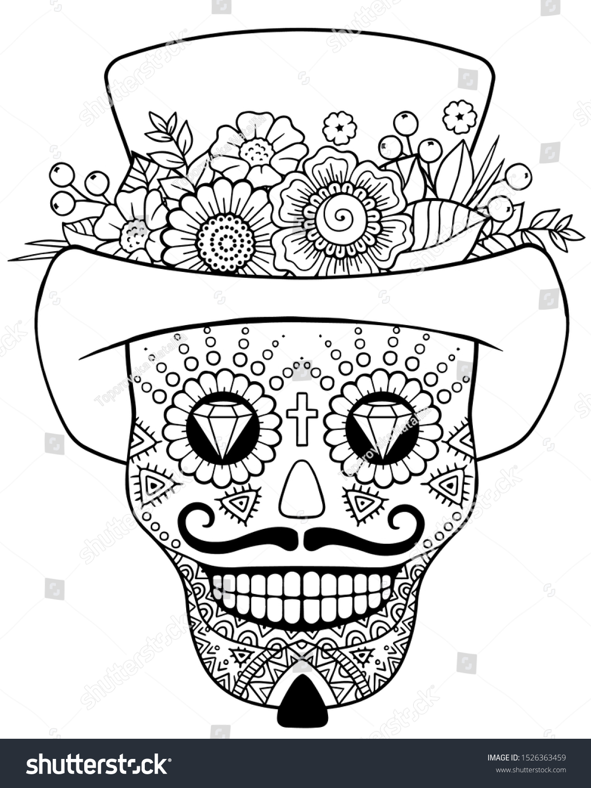 Coloring pages adult day dead sugar stock vector royalty free