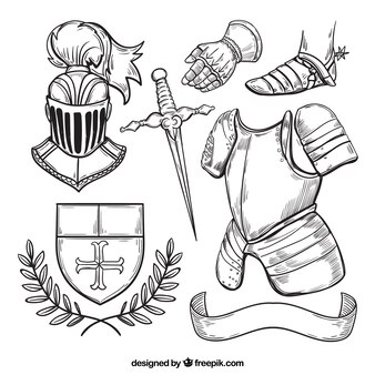 Hand drawn suit armour vectors illustrations for free download