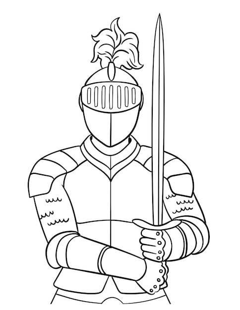 Premium vector knight in armor isolated coloring page for kids