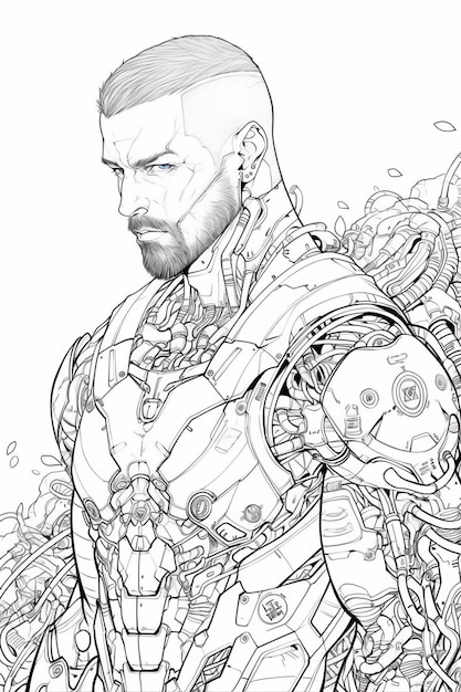 Premium ai image a drawing of a man with a beard and a suit of armor generative ai