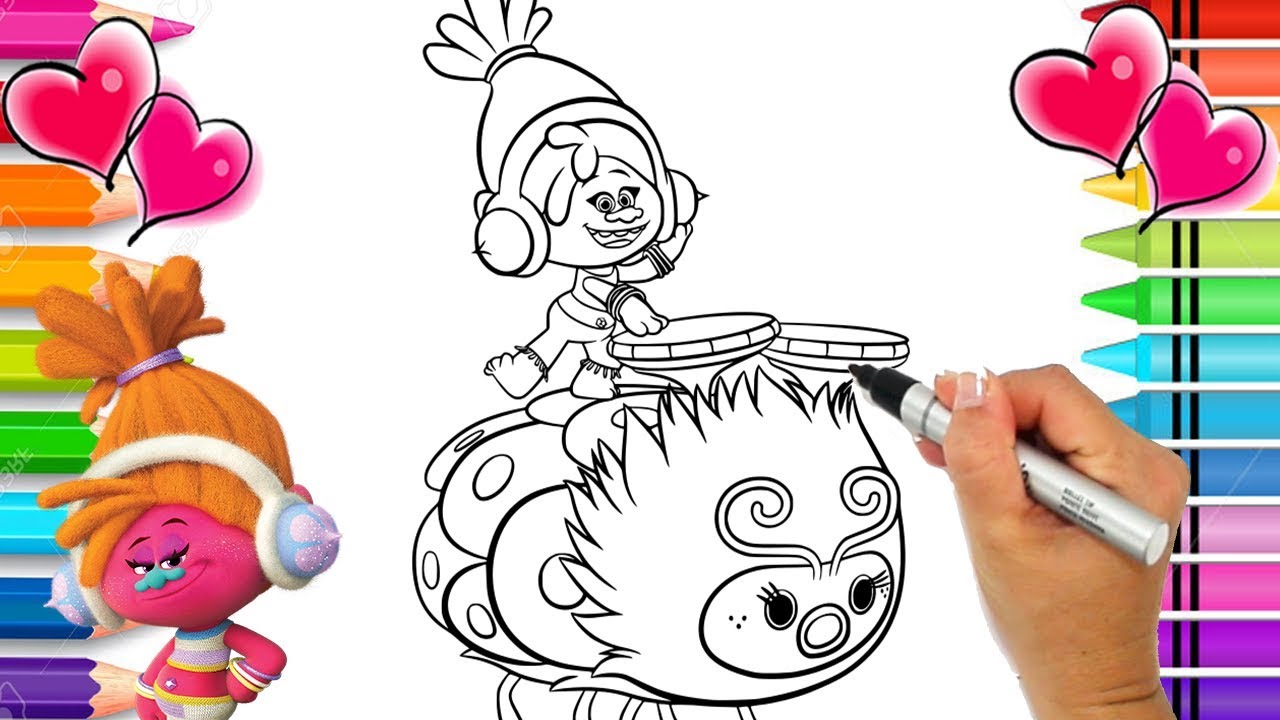 Dj suki trolls coloring page trolls coloring page with glitter printable trolls coloring book
