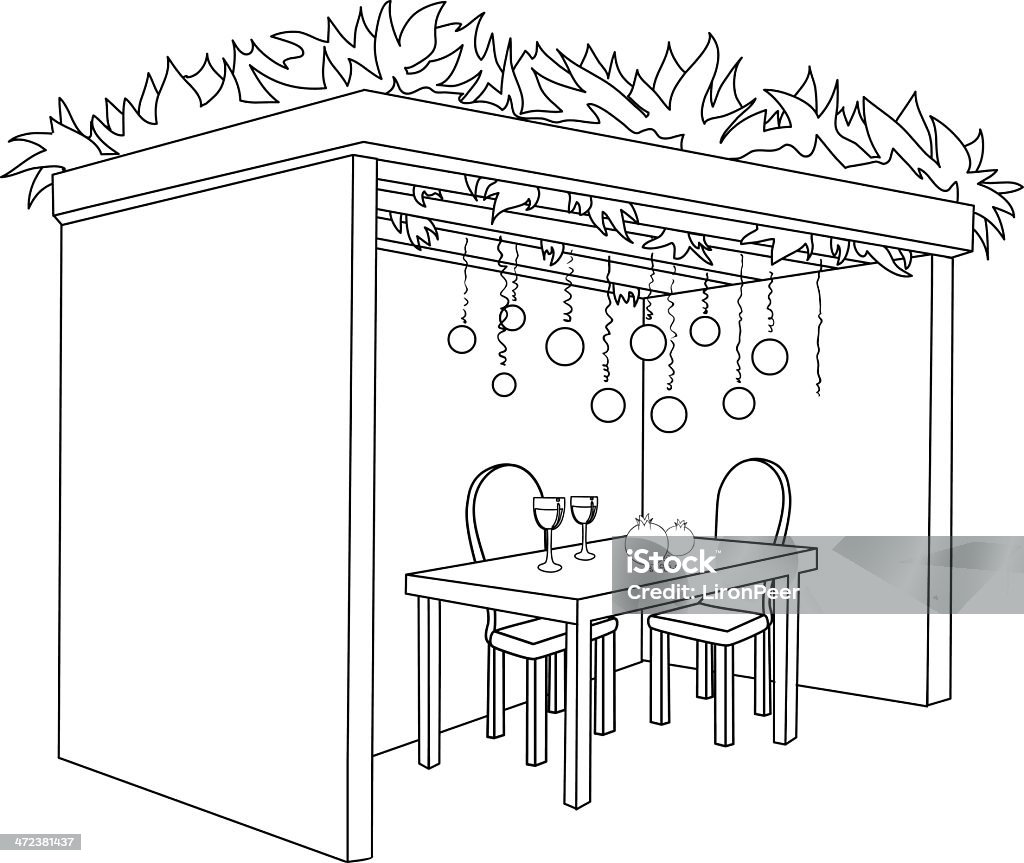Sukkah for sukkot with table coloring page stock illustration