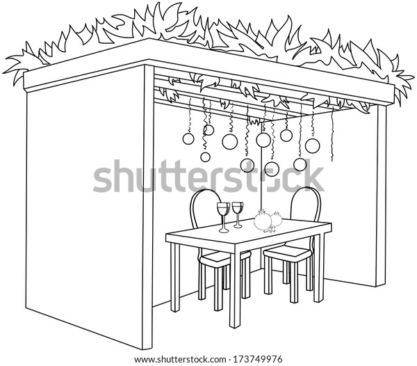 Vector illustration coloring page sukkah decorated stock vector royalty free