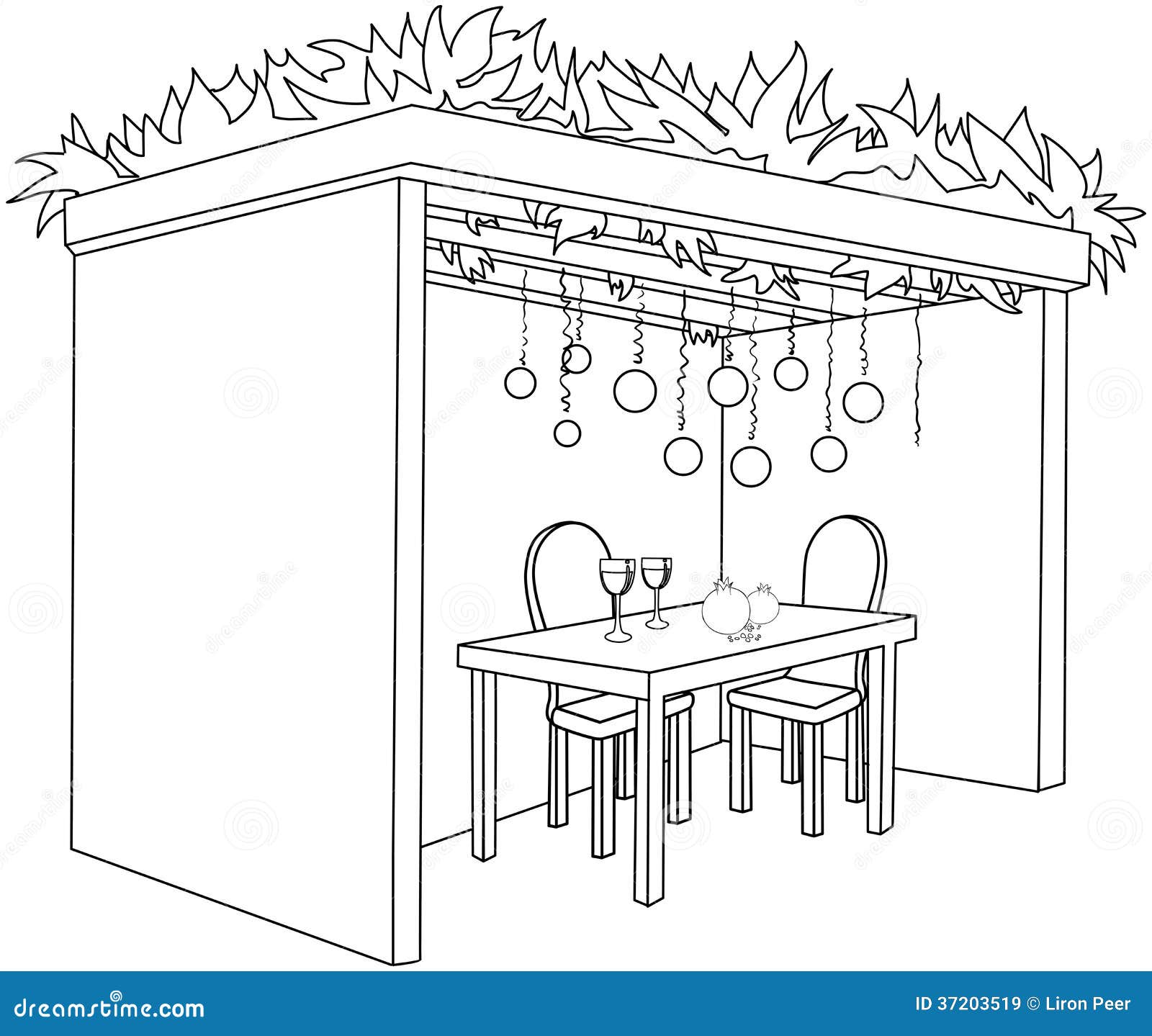 Sukkah for sukkot with table coloring page stock vector