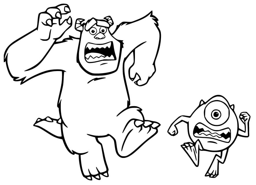 James sullivan and mike wazowski are running coloring page