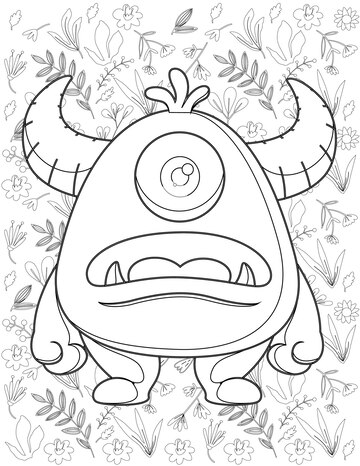 Premium vector monster coloring page monster vector monster white and black monster coloring for kids