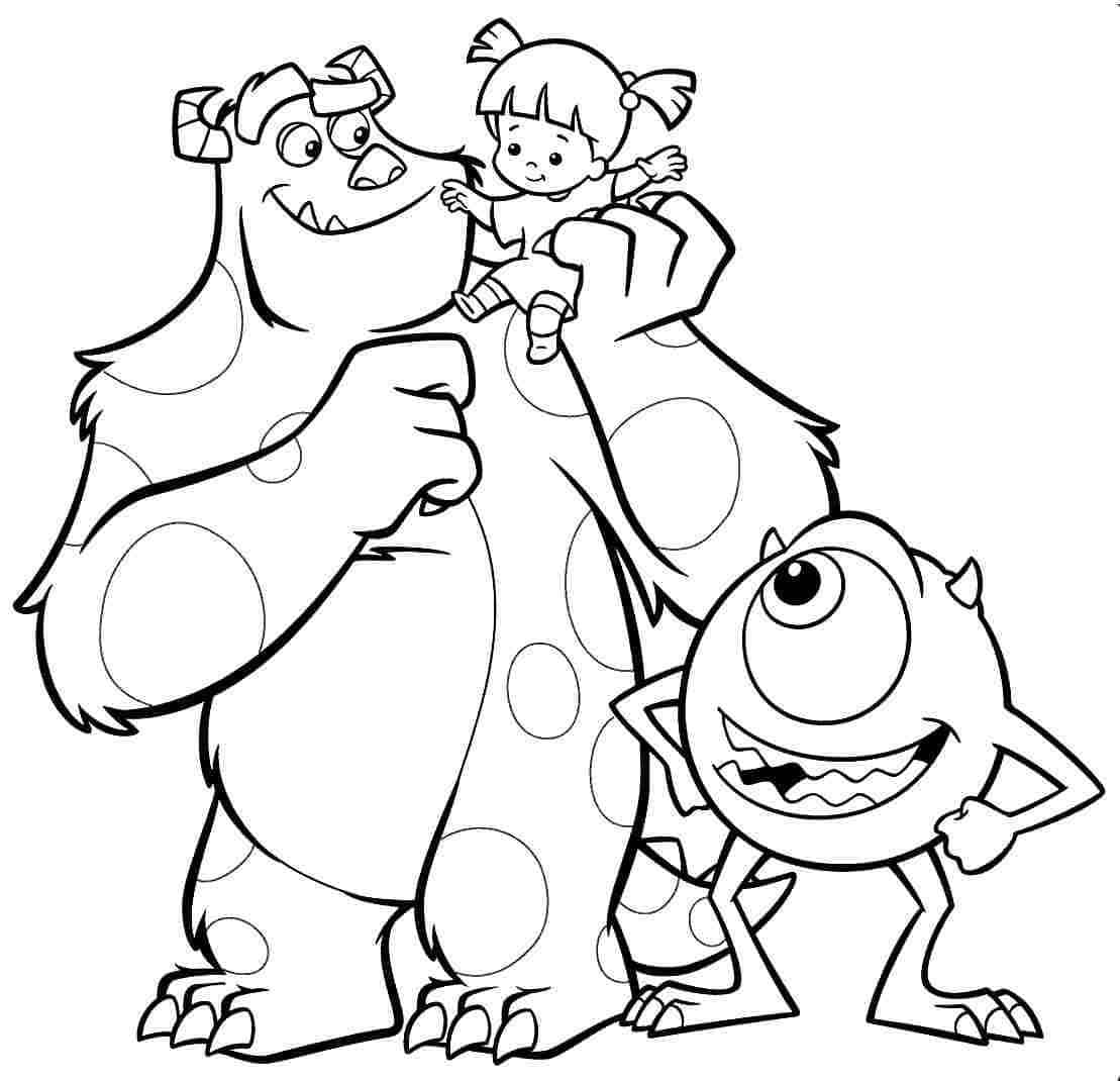 Monsters inc sulley mike and boo colouring page colouring image