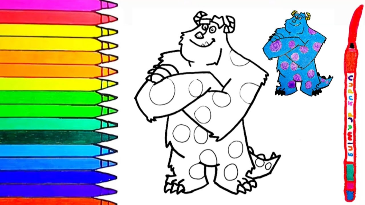Drawing coloring and painting for kids and toddler how to draw sulley monster inc