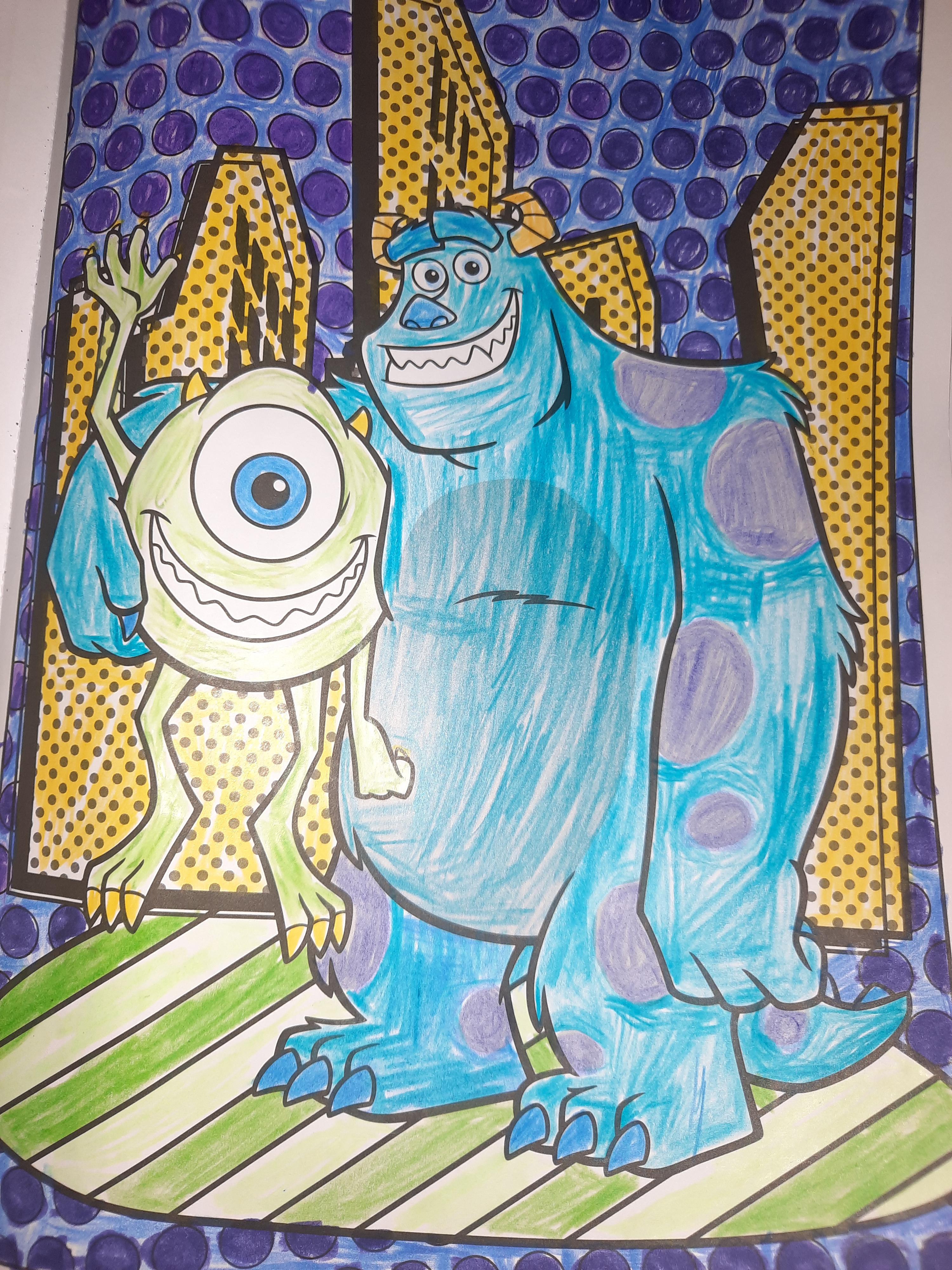 Finally finished coloring mike and sulley in the pixar adult coloring book rpixar