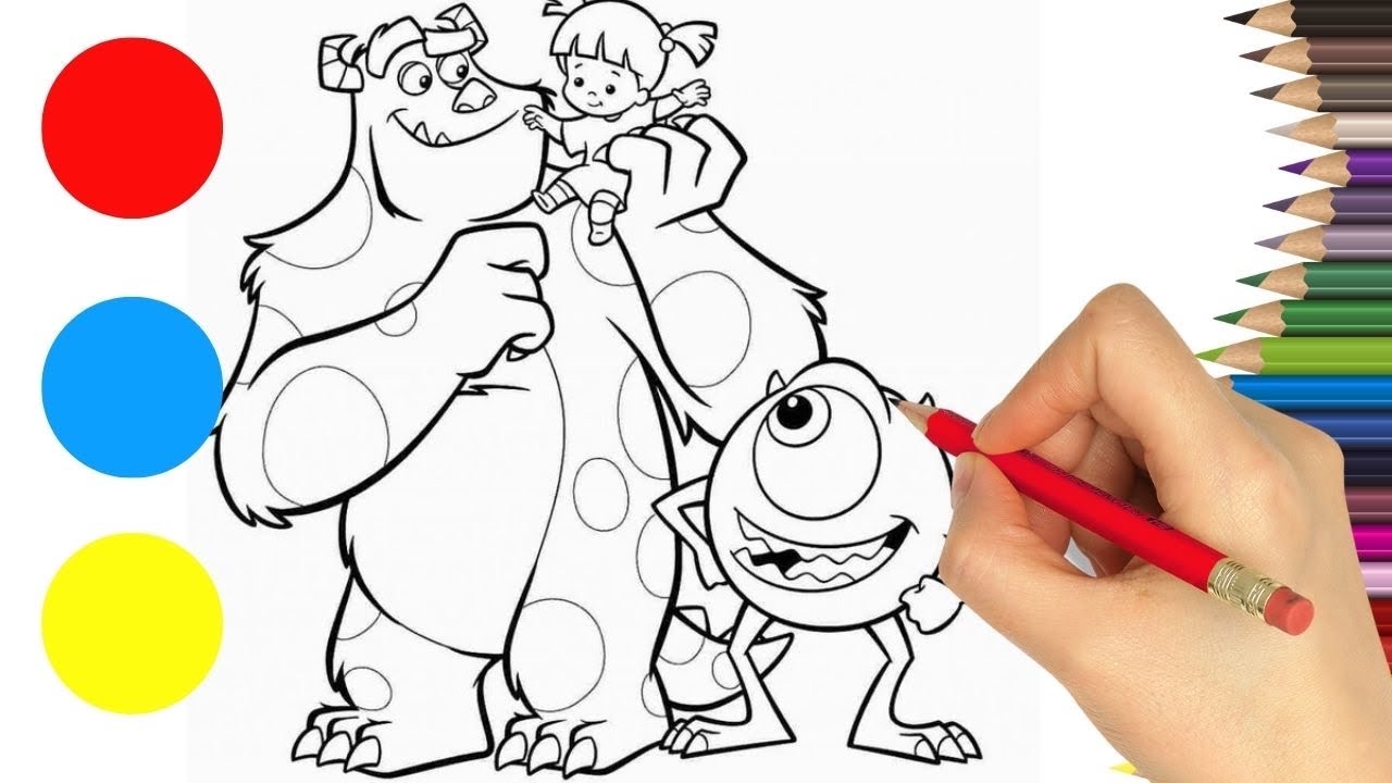 Coloring onster inc boo ike and sulley drawing tutorial