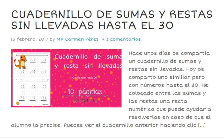 Fichas descargables para trabajar las sumas y restas