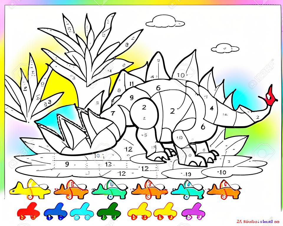 Educaciãn matemãtica para niãos pequeãos libro de colorear ejercicios matemãticos de suma y rta ruelve ejemplos y pinta el dinosaurio darrollo de habilidad de conteo hoja de trabajo para niãos ilustracion svg