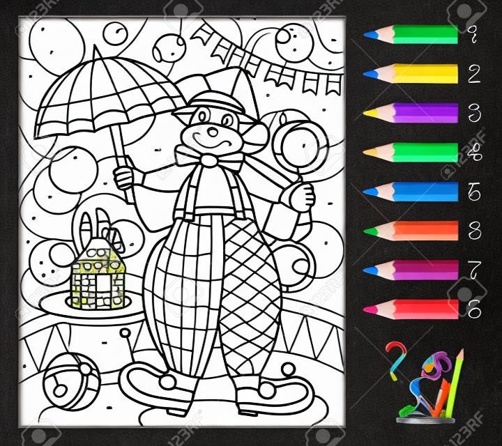 Educaciãn matemãtica para niãos pequeãos libro de colorear ejercicios matemãticos de suma y rta rolver ejemplos y pintar payaso darrollar habilidad para contar hoja de trabajo imprimible para niãos ilustracion svg vectorial