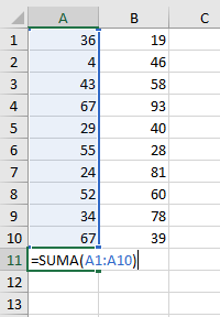 Suma de columnas o filas enteras en excel