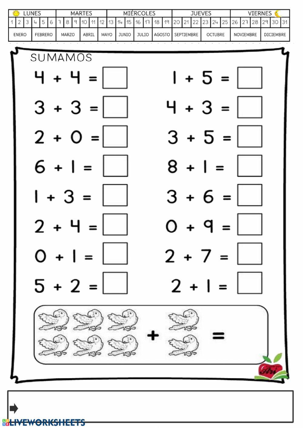 Sumas hasta activity live worksheets