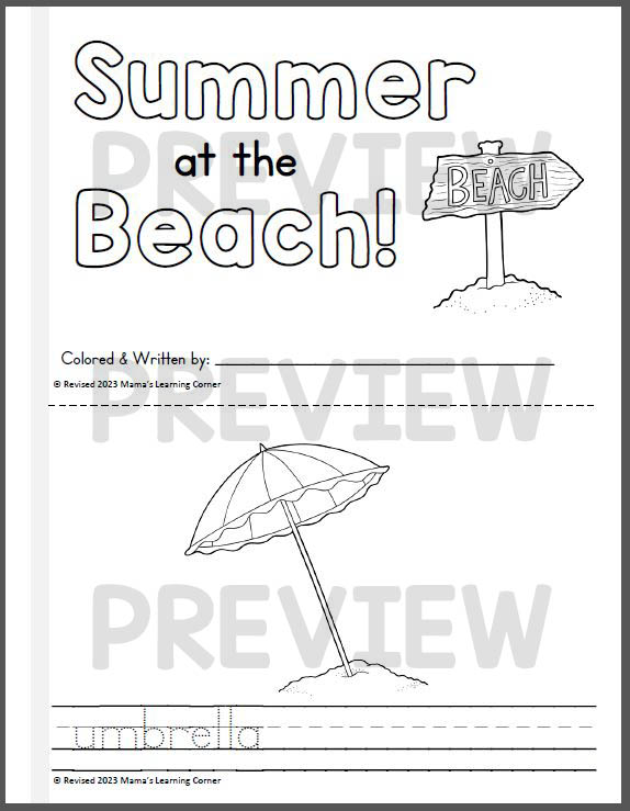 Summer coloring pages at the beach