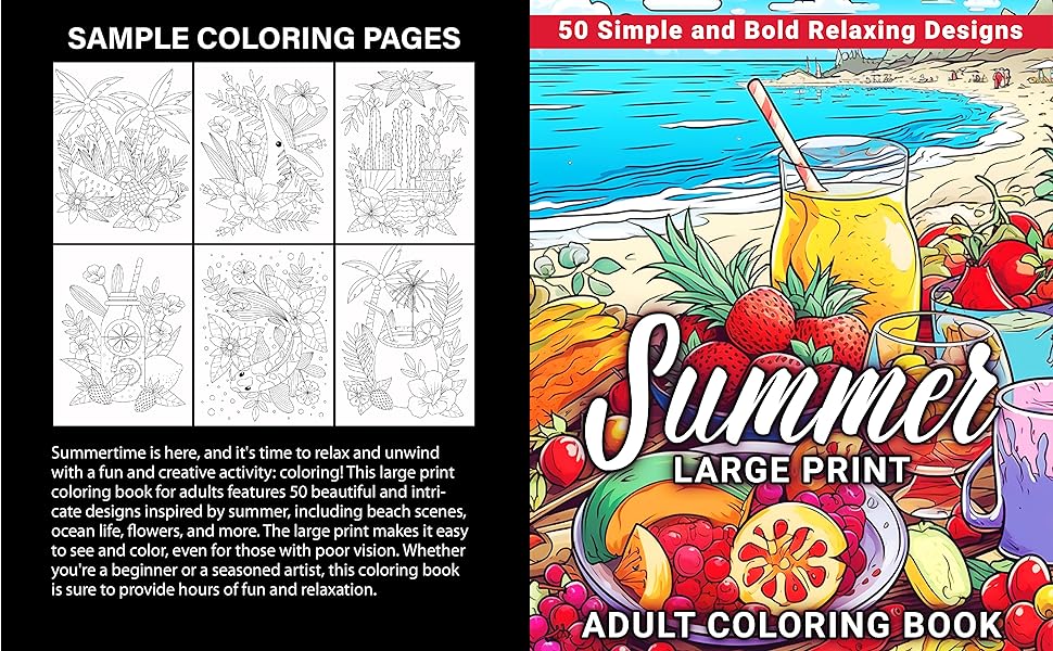 Large print summer adult coloring book easy and simple summer themed coloring pages for seniors and kids featuring landscape sunglasses beach towels designs for stress relief and relaxation press