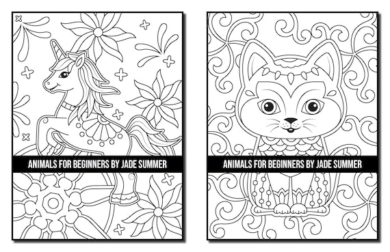 Animal coloring pages animals for beginners adult coloring book by jade summer digital coloring pages printable pdf download