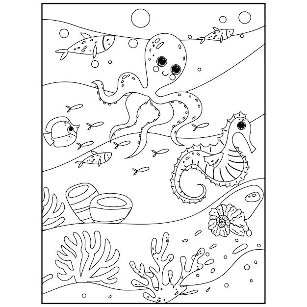 Premium vector printable ocean animals coloring pages for kids premium vector