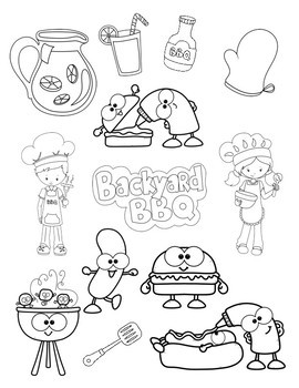 Coloring pages relax bbq strawberry picking and butterfly catching