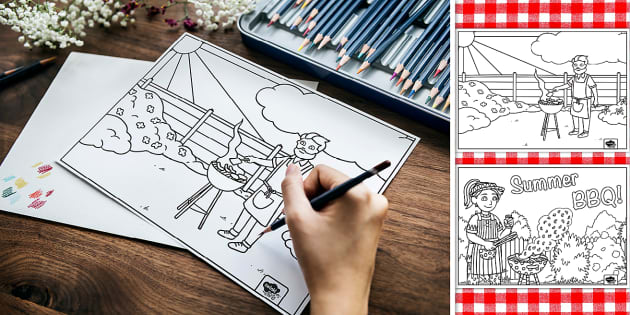 Printable bbq colouring pages party teacher made