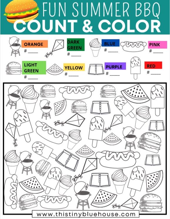 Free printable summer bbq count and color activity for kids in free activities for kids printable activities for kids indoor activities for kids