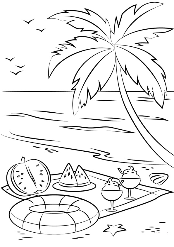 Coloring pages summer beach picnic coloring page