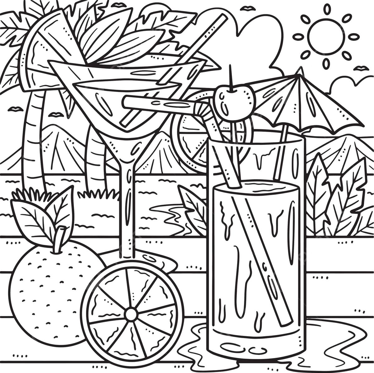 Summer cocktail on the beach coloring page beach colour background vector beach colour background png and vector with transparent background for free download