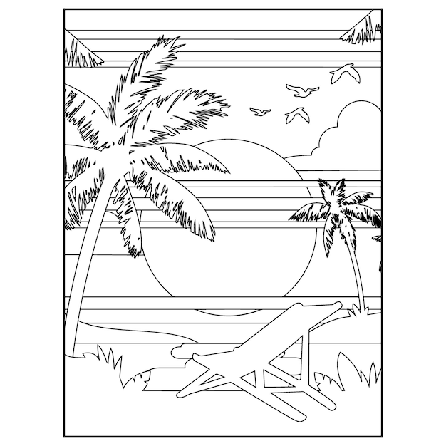 Premium vector summer beach coloring pages for kids