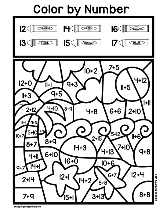 Addition color by number worksheets