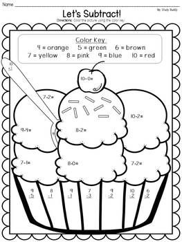 Summer color by number addition subtraction summer math worksheets summer math worksheets summer math summer math activities