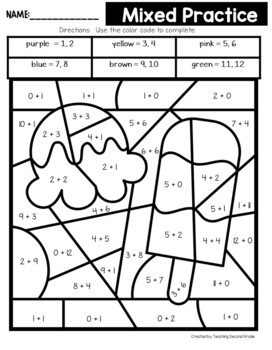 Color by number addition summer